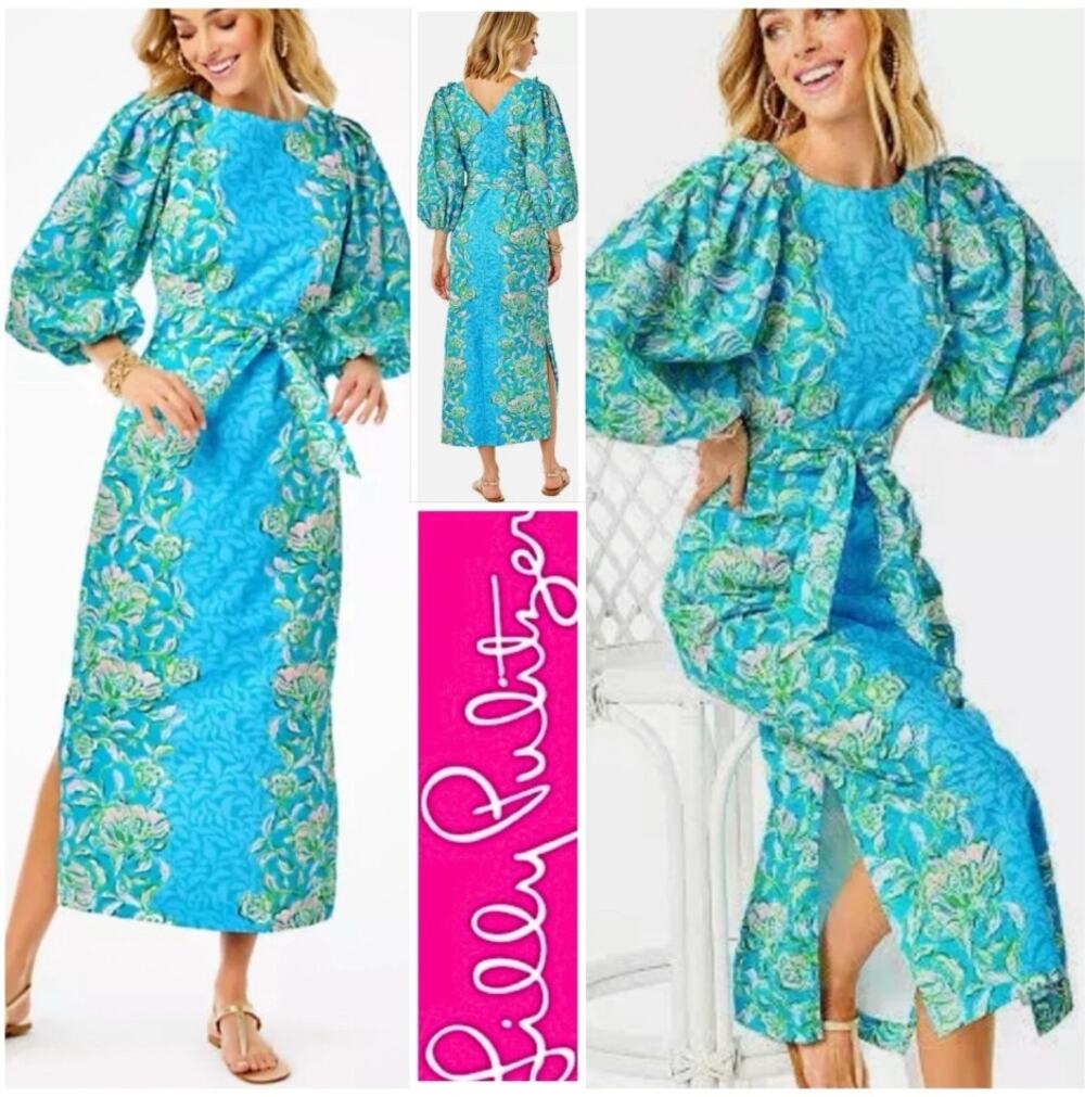 Lilly Pulitzer Barbara Belted Maxi Dress XXS Cumulus Blue Chick Magnet